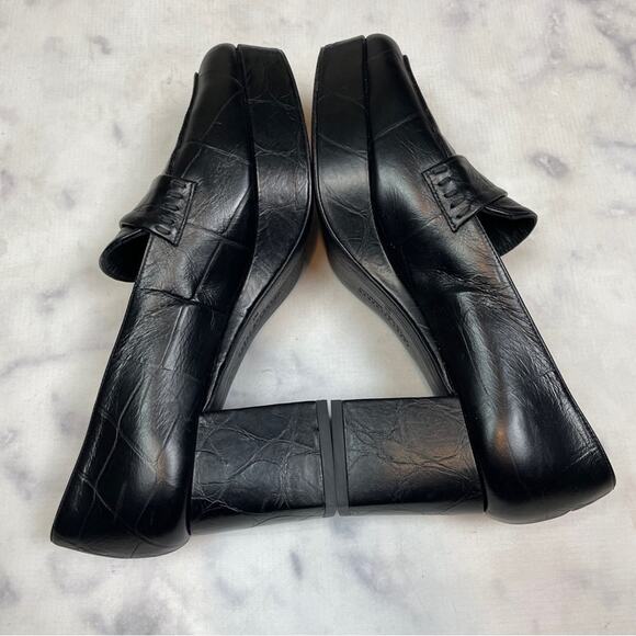 Freda Salvador Florence Black Croc Embossed Leather Platform Block Heel Loafers - Picture 6 of 11